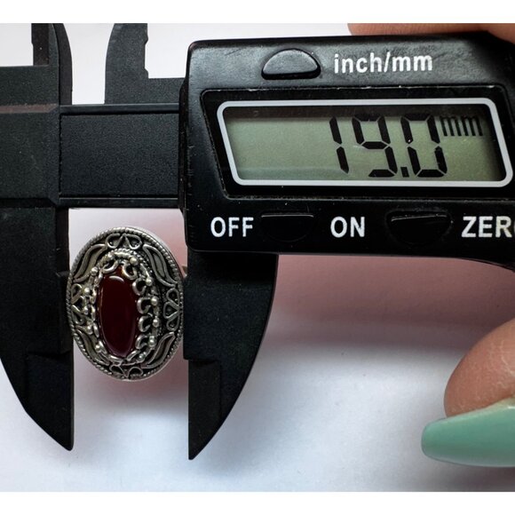 Vintage Sterling Silver 925 Red Oval Cabochon Statement Ring Size 6 Turkey - Picture 8 of 11